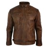 Men’s Retro Style Zipped Biker Jacket Real Leather Soft Brown Waxed Sheepskin Casual Leather Jacket 