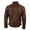 Men’s Retro Style Zipped Biker Jacket Real Leather Soft Brown Waxed Sheepskin Casual Leather Jacket 