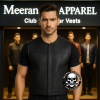 Men’s Black Perforated 1.4mm Naked Leather Cropped Fitted Club Style Motorcycle Biker Vest