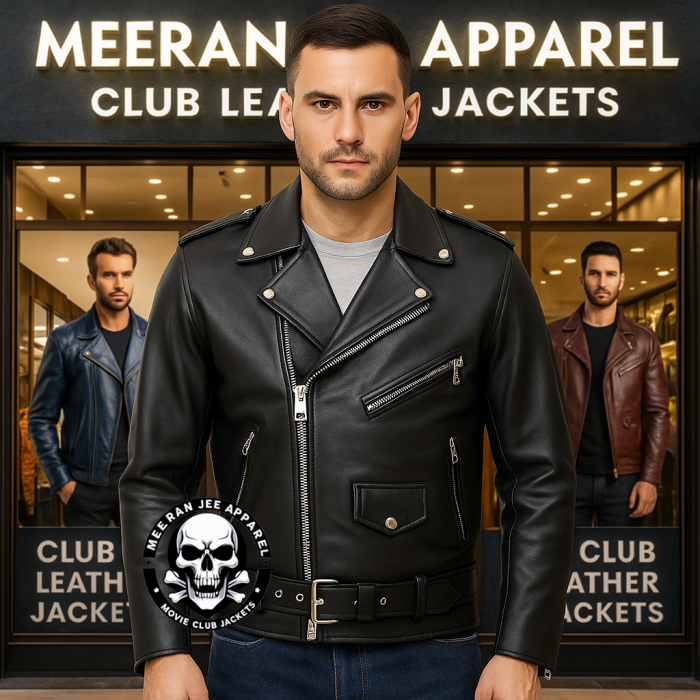Men's Classic Brando Style Motorcycle Leather Biker Jacket – Premium Black Club Riding Jacket