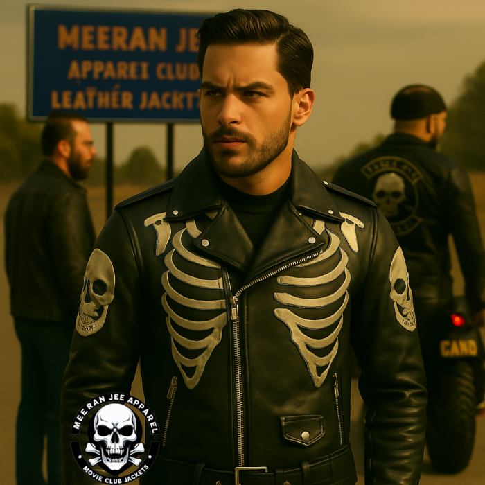 Men's Skeleton Skull Bones Motorcycle Club Jacket – Marlon Brando Style by Meeran Jee Apparel