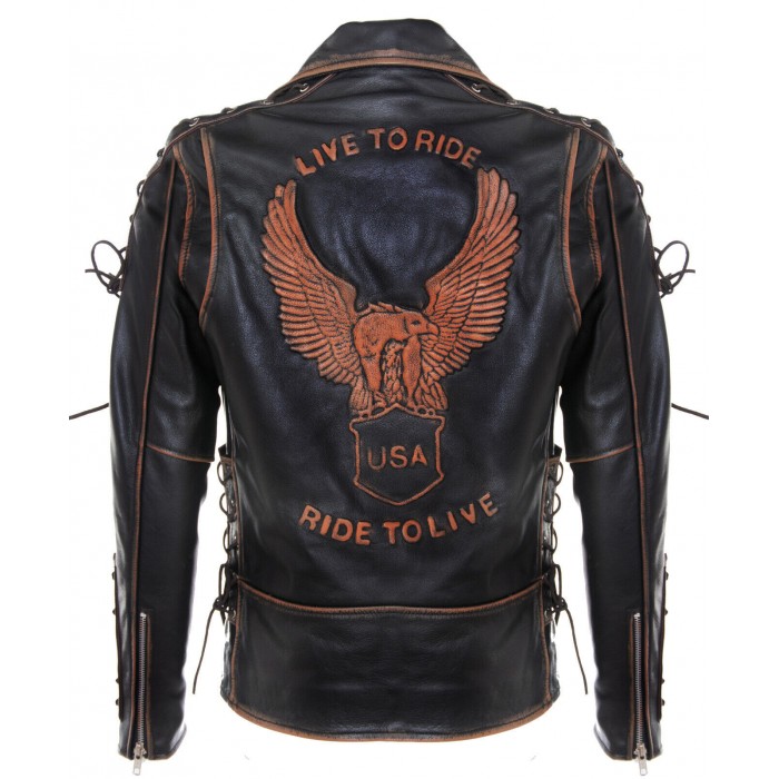 Men's Vintage Leather Live to Ride USA Eagle  Jacket