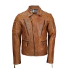 Men's Tan Sheep Leather Vintage Style Biker Fashion Casual Leather Jacket 