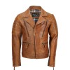 Men's Tan Sheep Leather Vintage Style Biker Fashion Casual Leather Jacket 