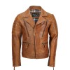Men's Tan Sheep Leather Vintage Style Biker Fashion Casual Leather Jacket 