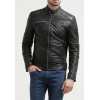 Men's Black Washed Waxy Sheepskin Padded Shoulder Fashion Leather Jacket 