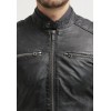 Men's Black Washed Waxy Sheepskin Padded Shoulder Fashion Leather Jacket 