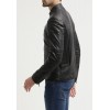 Men's Black Washed Waxy Sheepskin Padded Shoulder Fashion Leather Jacket 
