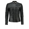 Men's Black Washed Waxy Sheepskin Padded Shoulder Fashion Leather Jacket 