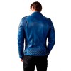 Men's Diamond Quilted Blue Waxed Leather Motorcycle Jacket
