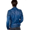 Men's Sky Blue Diamond Quilted Waxed Leather Motorcycle Jacket