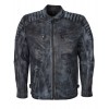 Men's Blue Denim Look Waxed Sheepskin Moto Fashion Leather Jacket