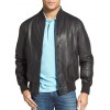 Men's Natural Cowhide Bomber Leather Jacket Buttoned