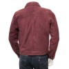 Men's Burgundy Suede Trucker Jeans Jacket 