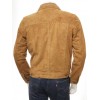 Men's Denim Jeans Style Tan Suede Trucker Leather Jacket
