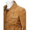 Men's Denim Jeans Style Tan Suede Trucker Leather Jacket