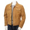 Men's Denim Jeans Style Tan Suede Trucker Leather Jacket