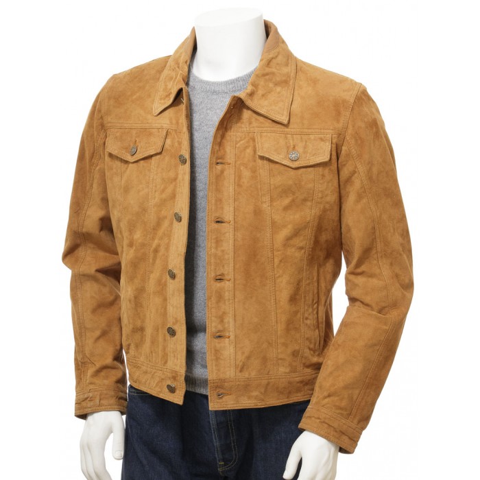 Jeans Style Tan Suede Trucker Leather Jacket