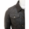 Men's Black Leather Denim Jeans style Waxed sheep aniline leather Jacket 