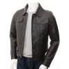 Men's Black Leather Denim Jeans style Waxed sheep aniline leather Jacket 