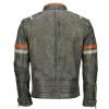 Men’s Vintage Grey Sheepskin Distressed Retro Motorcycle Style Biker Leather Jacket