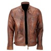 Men's Distressed Tan Slim Casual Waxed Leather Jacket