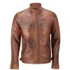 Men's Distressed Tan Slim Casual Waxed Leather Jacket