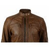 Men’s Retro Style Zipped Biker Jacket Real Leather Soft Tan Waxed Sheepskin Casual Leather Jacket 