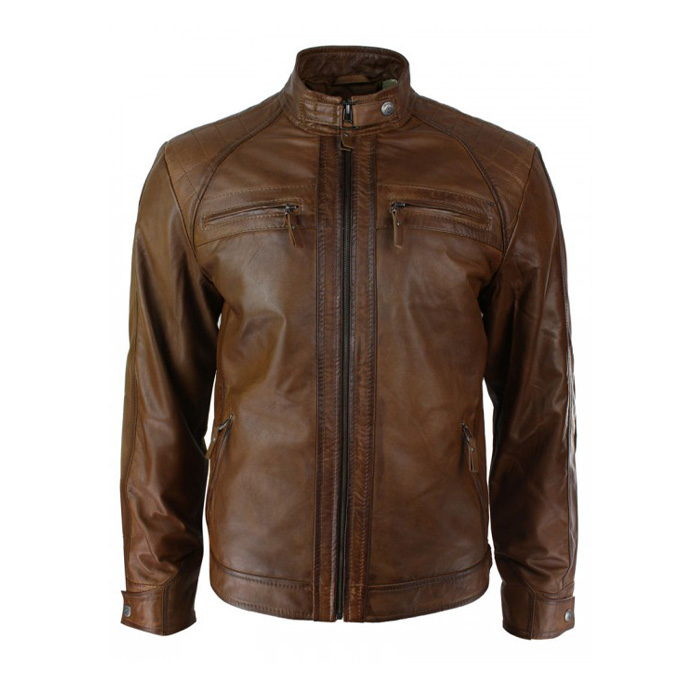 Café Racer Biker Leather Men's Motorcycle Jacket Distressed Sheep Skin Leather E - Foto 3