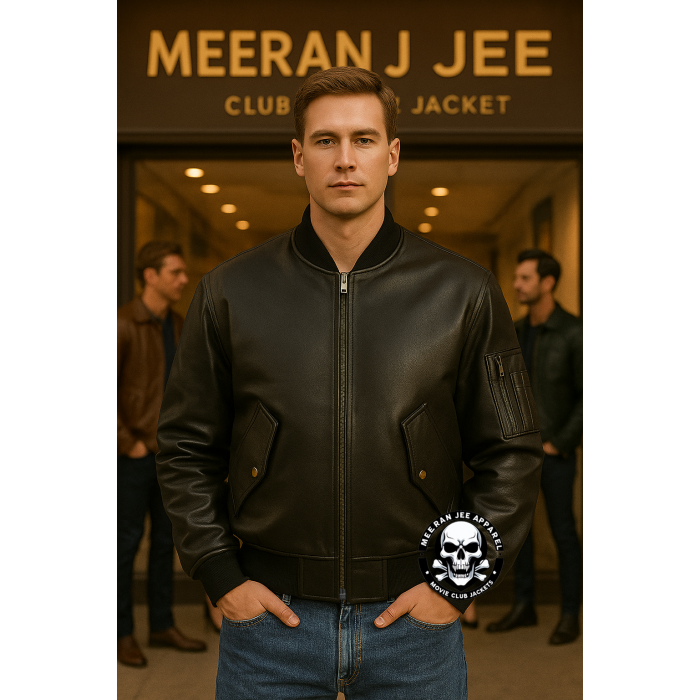 Men's Natural Naked Cowhide MA-1 Flight Bomber Leather Jacket