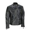 Men's Black Vintage Biker Style Waxed Sheep Skin Fashion Jacket 