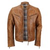 Men's Tan Vintage Biker Style Waxed Sheep Skin Fashion Jacket 