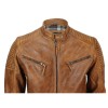 Men's Tan Vintage Biker Style Waxed Sheep Skin Fashion Jacket 