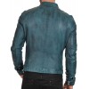 Men's Teal European Style Waxed Leather Fashion Jacket