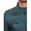 Men's Teal European Style Waxed Leather Fashion Jacket