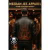 Men’s Vintage Flame Leather Bomber Jacket – Premium Waxed Lambskin Motorcycle Biker Club Jacket