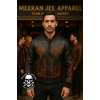 Men’s Vintage Flame Leather Bomber Jacket – Premium Waxed Lambskin Motorcycle Biker Club Jacket