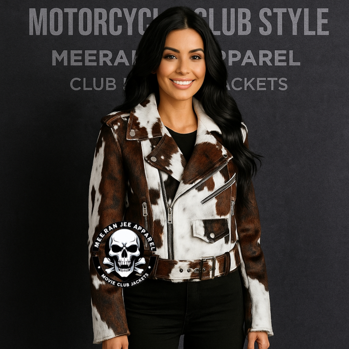 Women’s Original Hair Cowhide Brando Motorcycle Bikers Club Leather Jacket – Meeran Jee Apparel