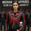 Women’s Red Skeleton Bones Biker Jacket – Black Sheep Leather Brando Style | Meeran Jee Apparel