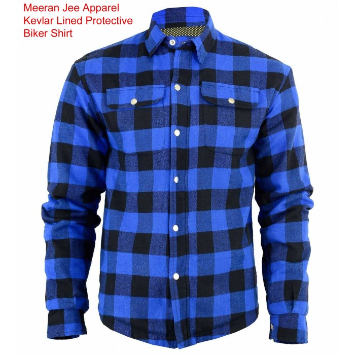 Men's Motorcycle Reinforced Flannel Kevlar Lined Biker Shirt 