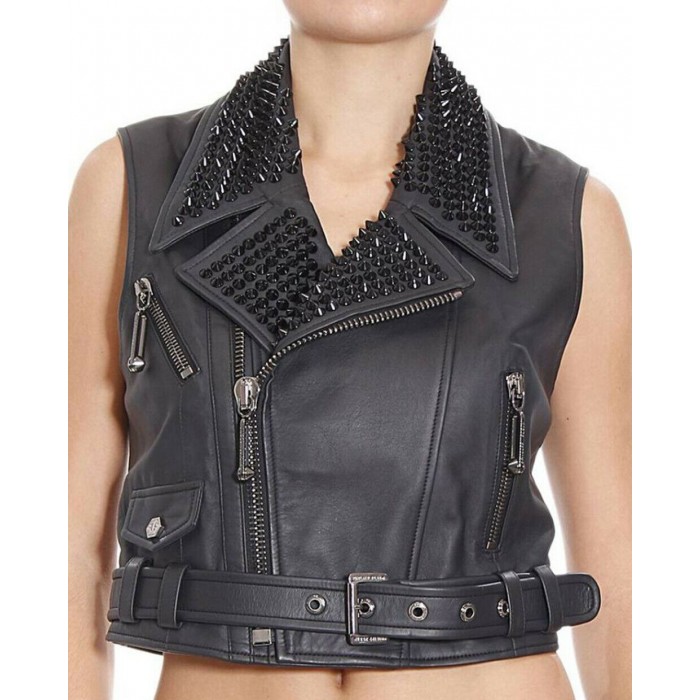 Women's Brando Punk Studded Biker Leather Vest