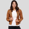 Women Brown Studded Leather Jacket