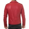 Men's Diamond Quilted Kay Michael Red Lambskin Slim Fit Leather Jacket 