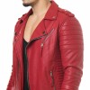 Men's Diamond Quilted Kay Michael Red Lambskin Slim Fit Leather Jacket 