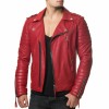 Men's Diamond Quilted Kay Michael Red Lambskin Slim Fit Leather Jacket 