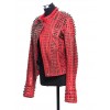 Women Domes Spiked Full Studded Red Moto Leather Jacket