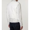 Men's White Full Silver Studded Biker Leather Jacket
