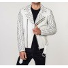 Men's White Full Silver Studded Biker Leather Jacket