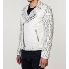 Men's White Full Silver Studded Biker Leather Jacket