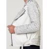 Men's White Full Silver Studded Biker Leather Jacket